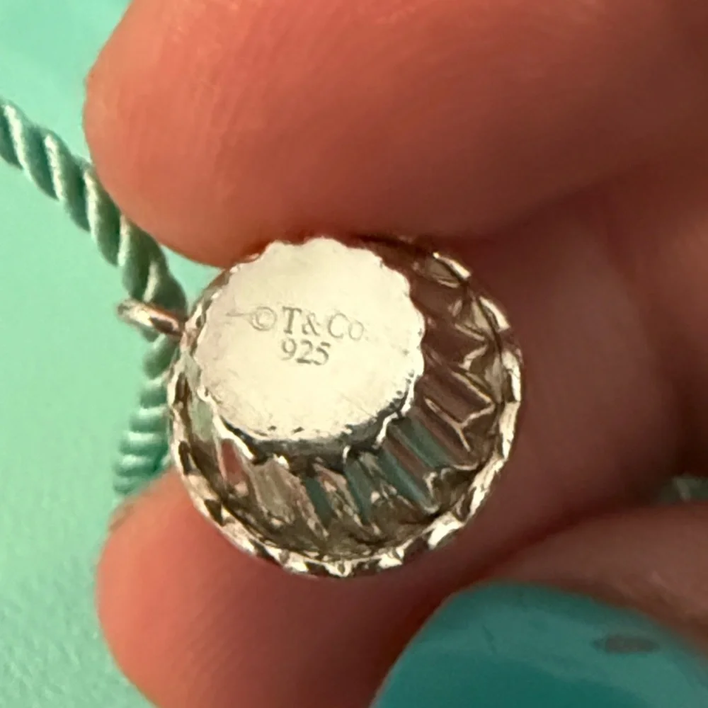 Tiffany & Co. Cupcake Charm Pendant Necklace on Tiffany Silk Cord 16-18”